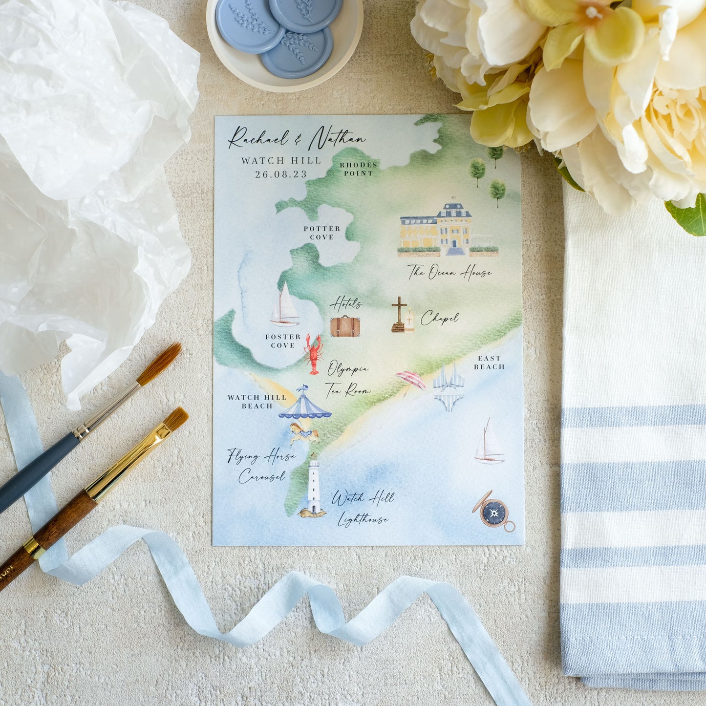 Watch Hill Watercolour Wedding Map