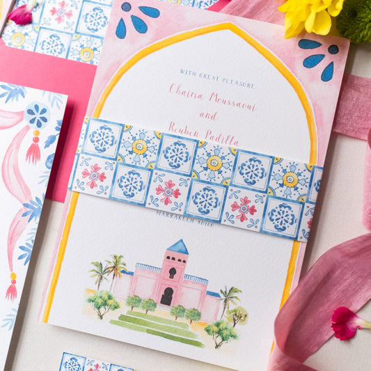 Moroccan Wedding Invitation with Printed Belly Band