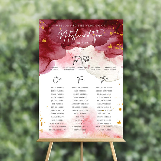 Maroon Burgundy Watercolour Table Plan