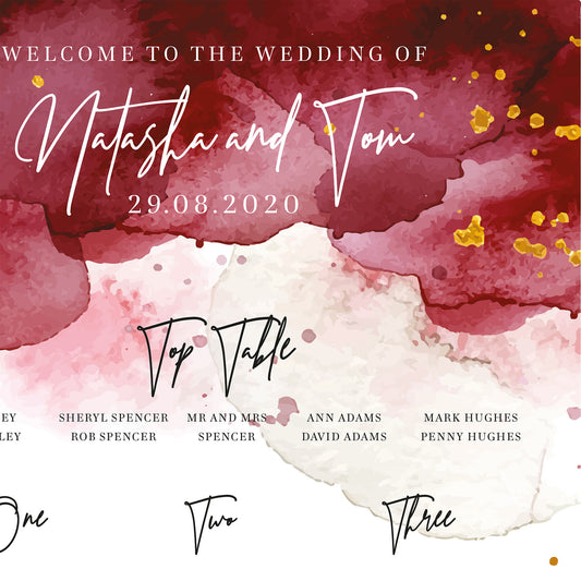 Maroon Burgundy Watercolour Table Plan