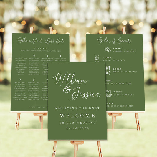 moss green wedding sign bundle welcome sign order of events table plan