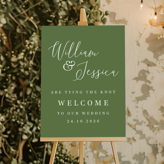 moss green wedding welcome sign