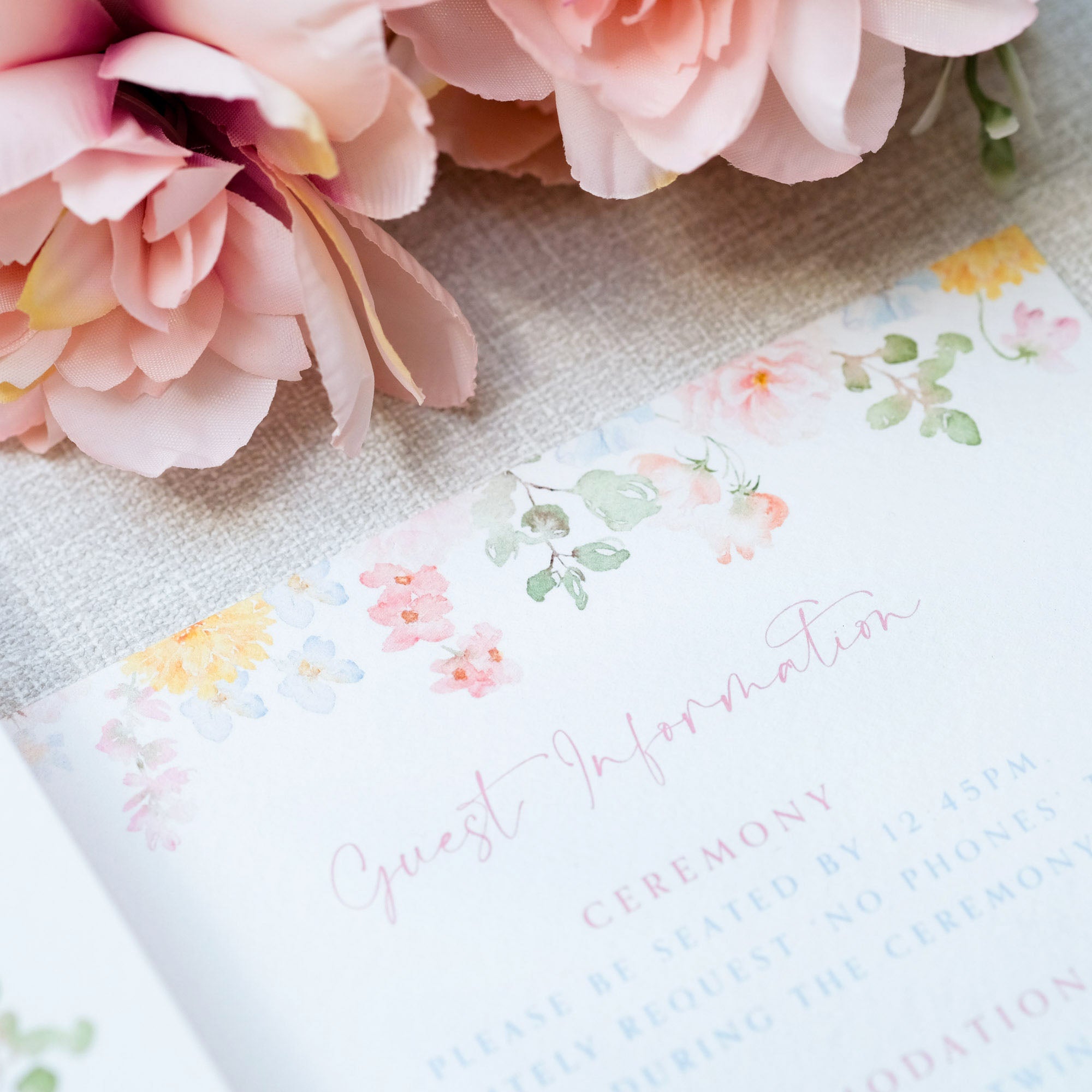 Wildflower wedding invitation, delicate florals in watercolour