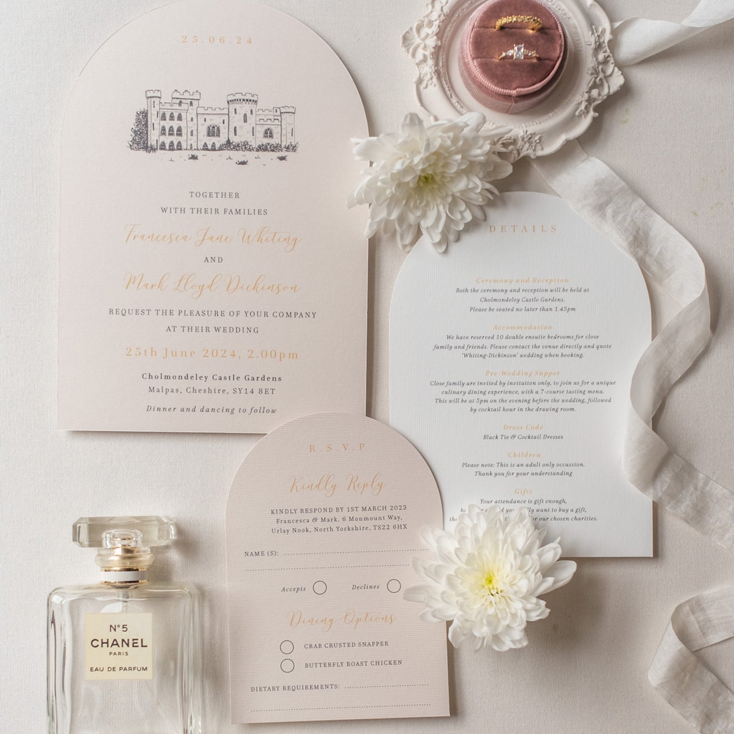 Opulent Arch Castle Wedding Invitation Set