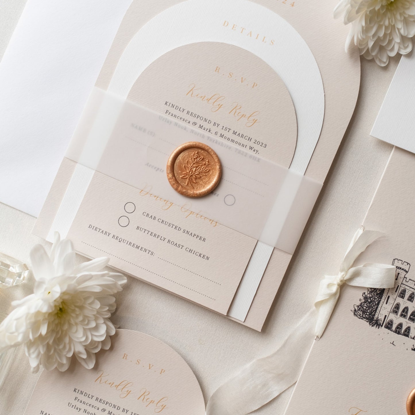 Opulent Arch Castle Wedding Invitation Set