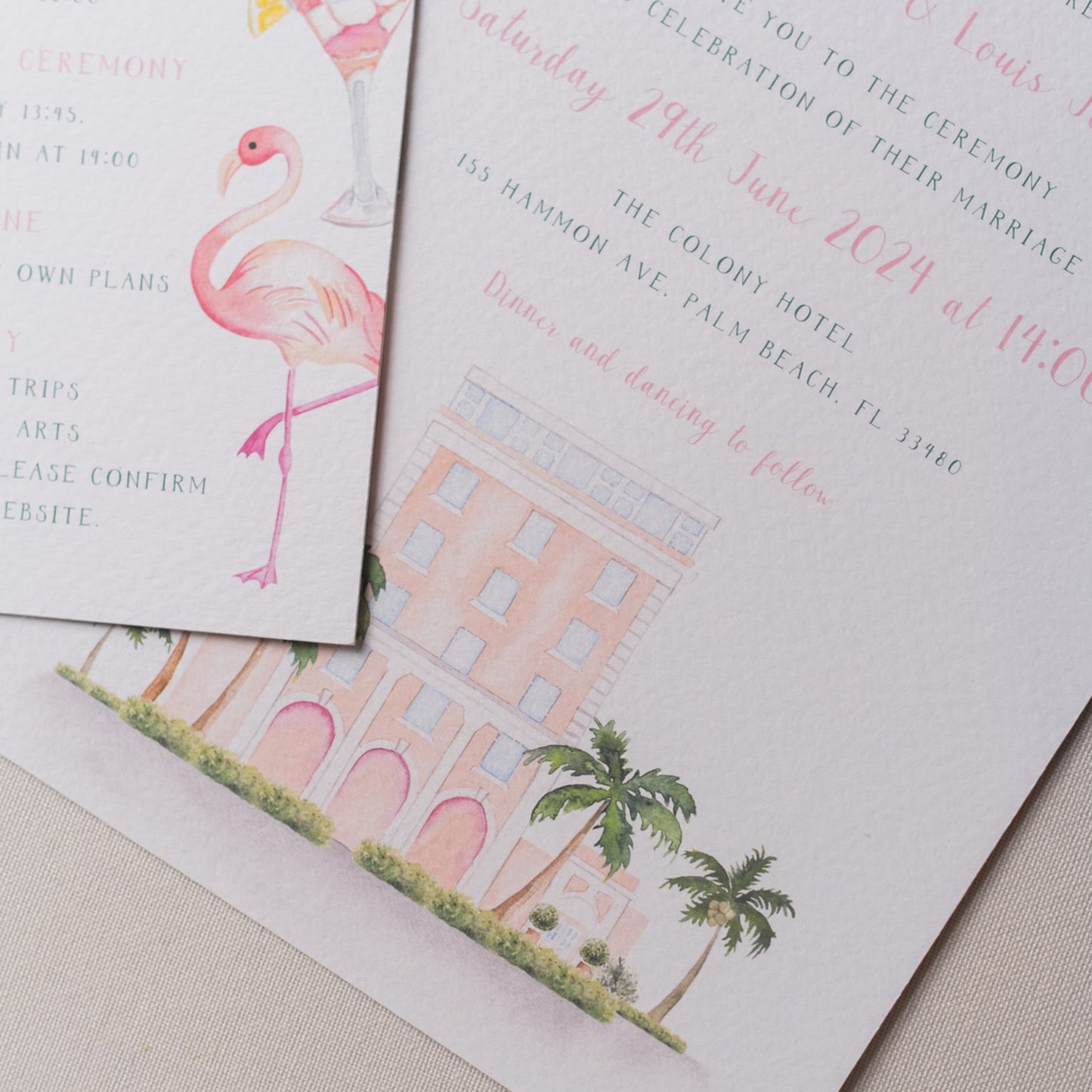 Palm Beach custom wedding invitation illustration