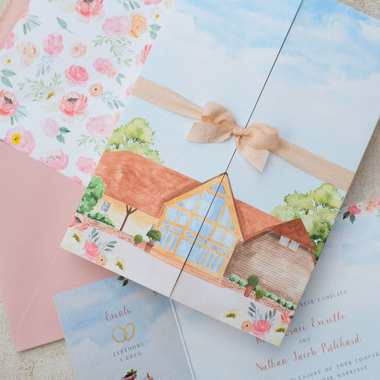 Rivervale barn wedding invitation