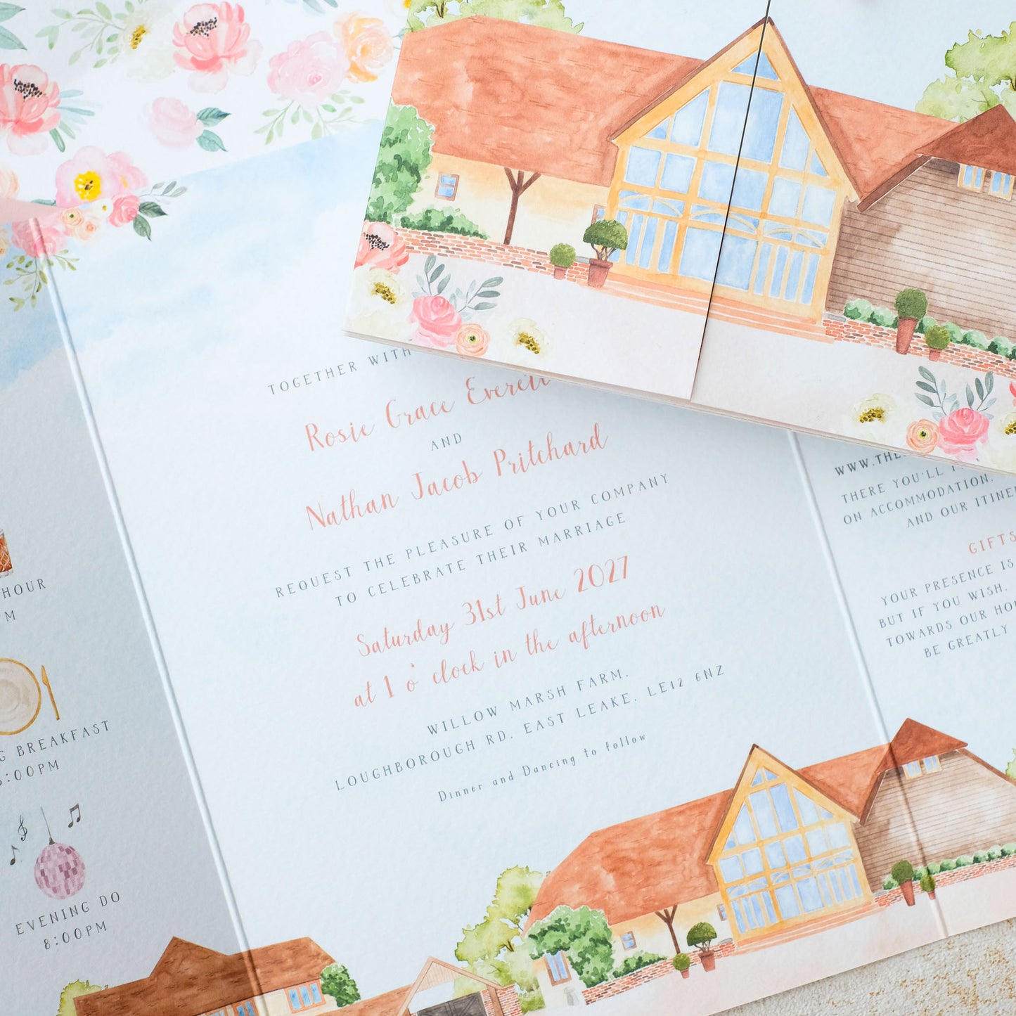 Rivervale barn wedding invitation