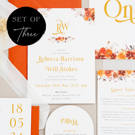 Burnt Orange | Floral Wedding Invitation Set
