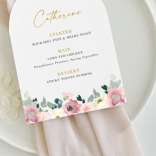 Blush and Sage Arch Wedding Menu