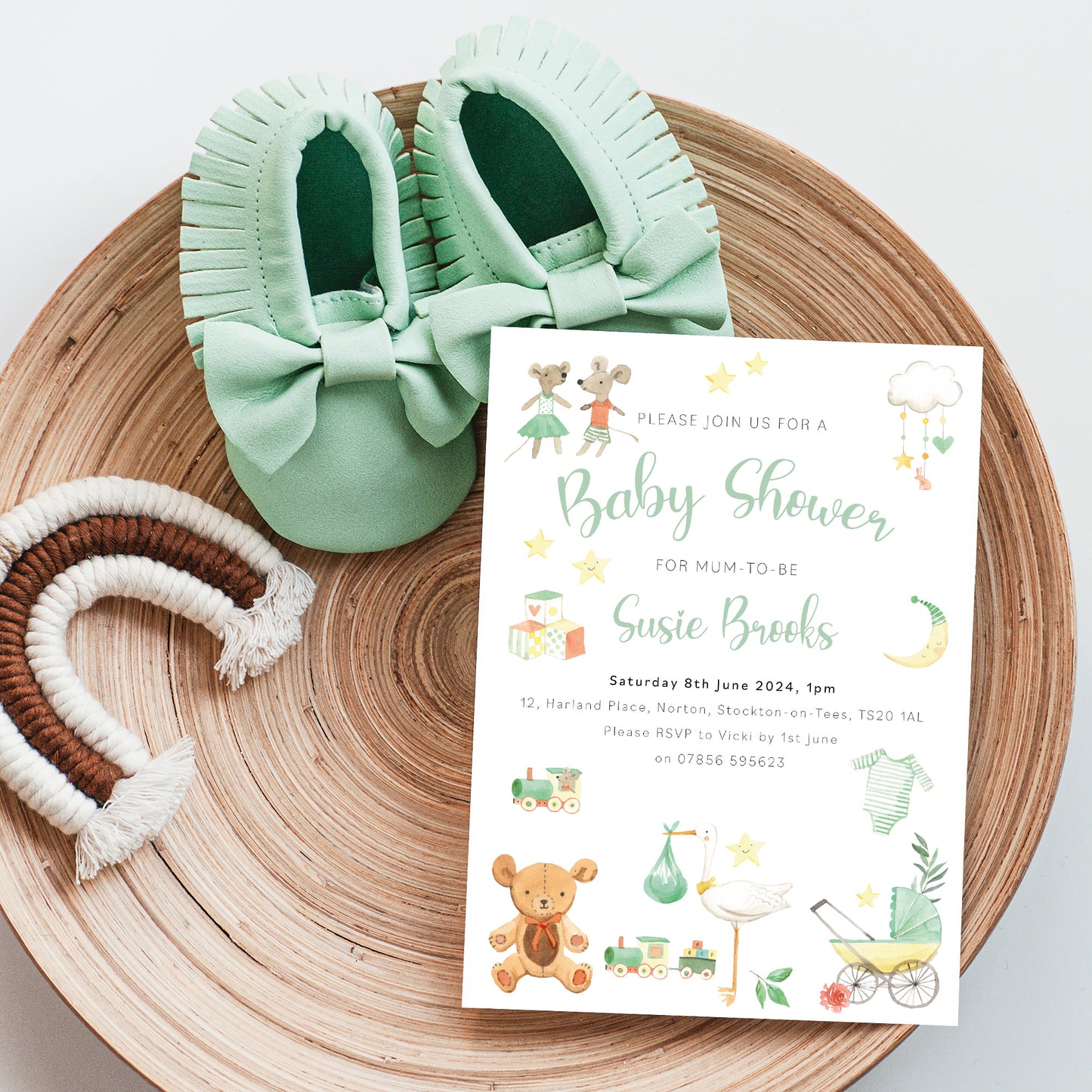 Stork Baby Shower Invitation With Watercolour Pictures