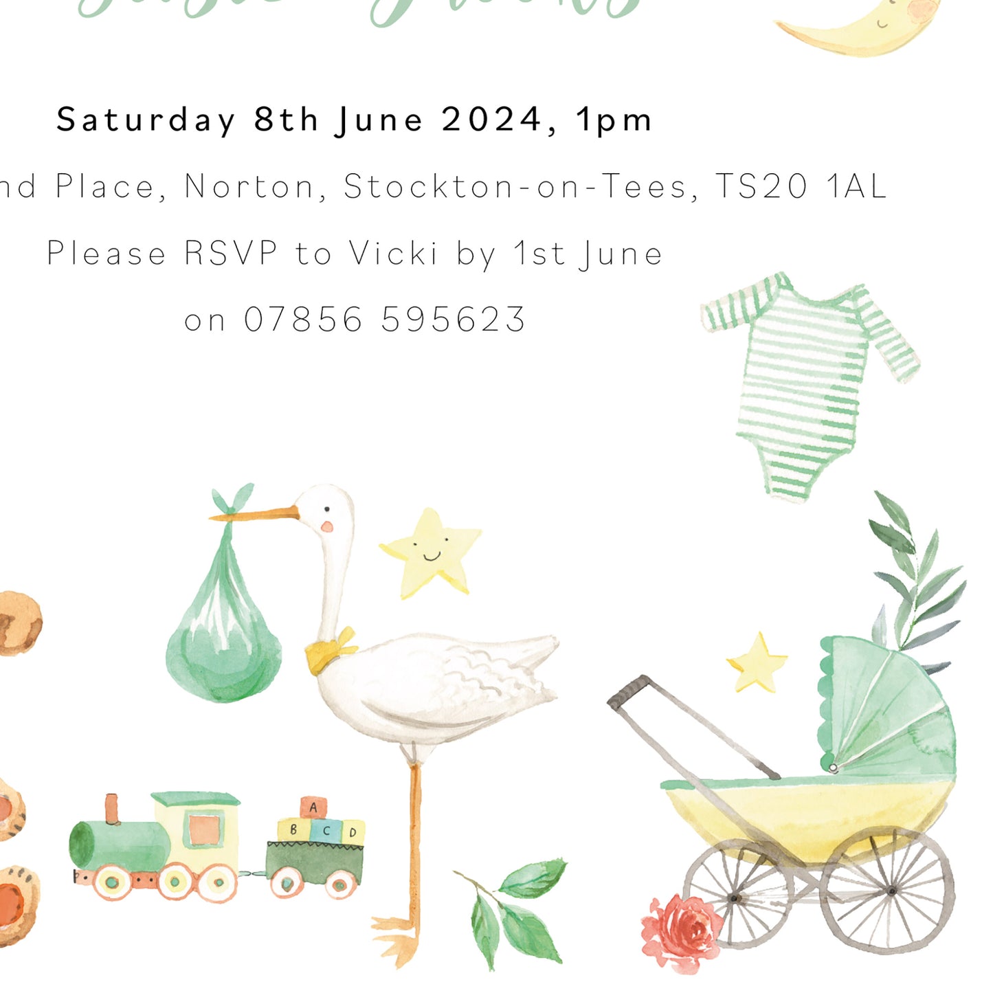 Stork Baby Shower Invitation With Watercolour Pictures