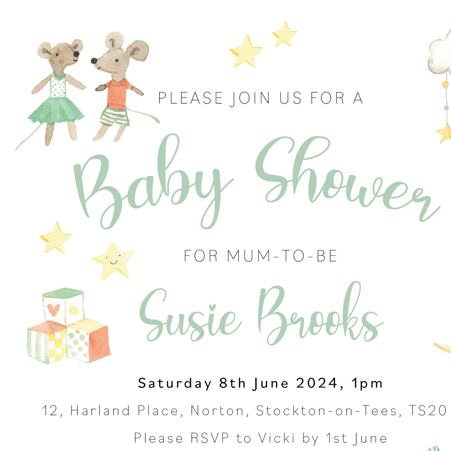 Stork Baby Shower Invitation With Watercolour Pictures