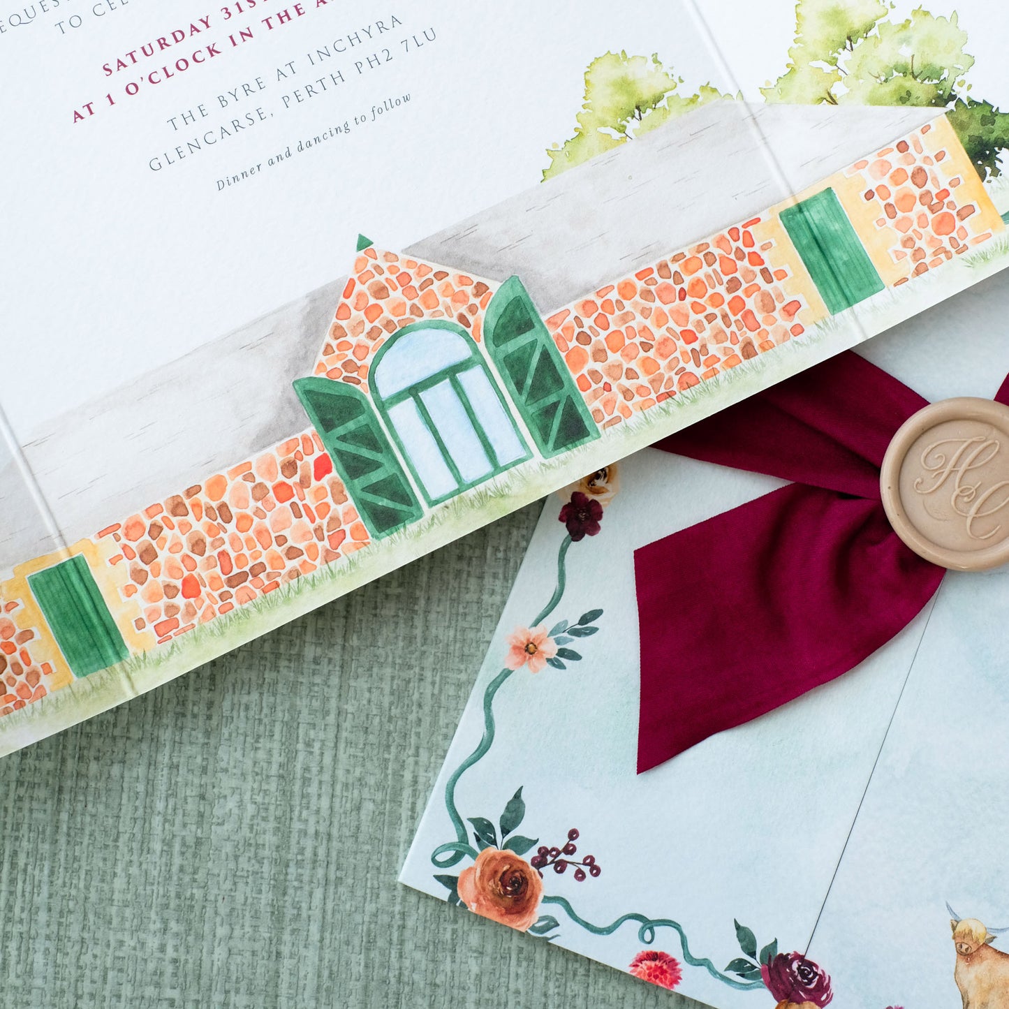 The Byre at Inchyra barn wedding invitation