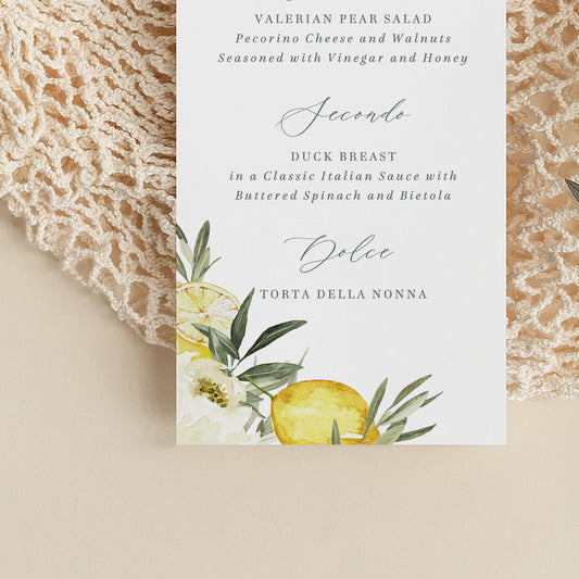 Tuscan Lemons Wedding Menu