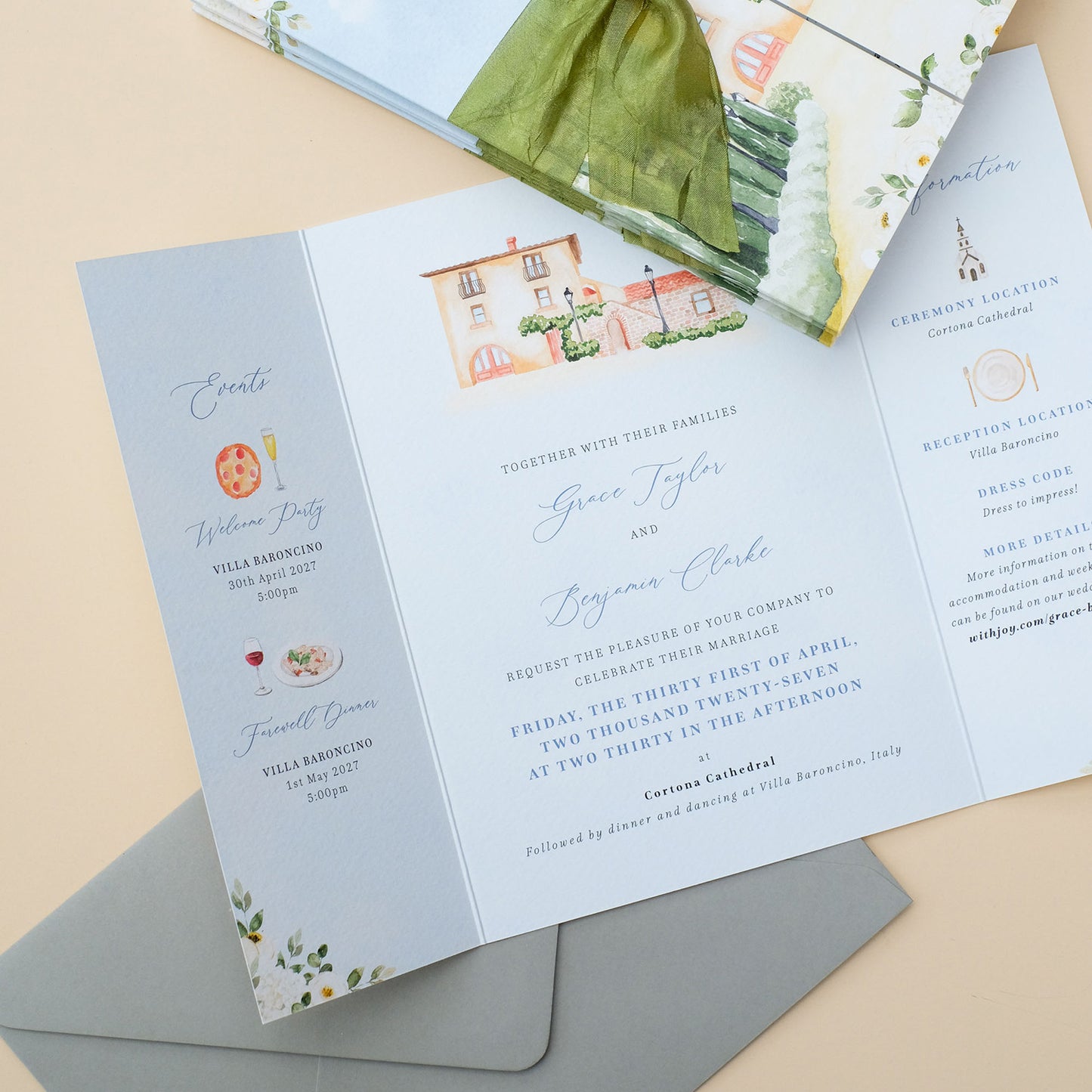 Villa Baroncino wedding invitation Italy