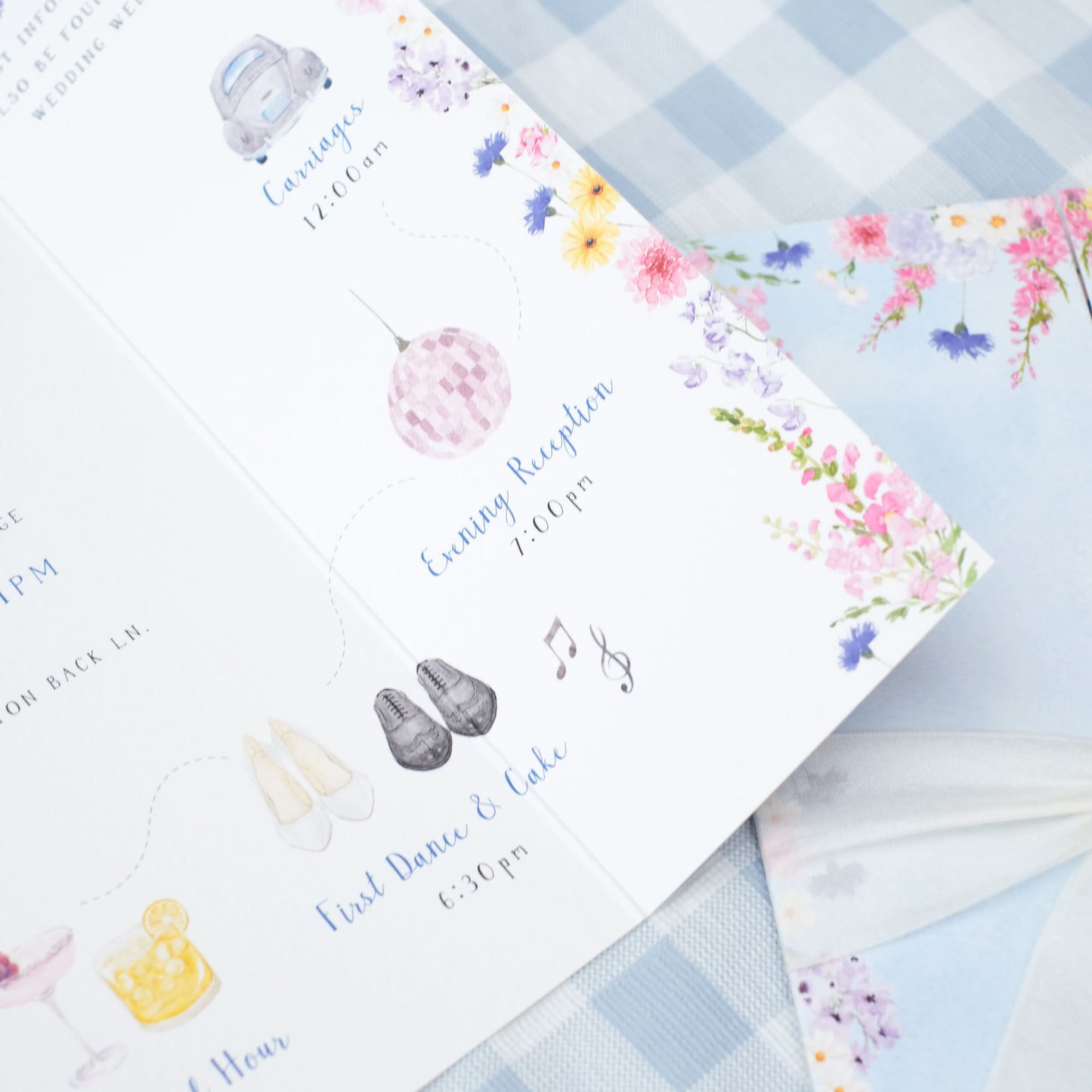 wildflower wedding invitation with ribbon and wax seal