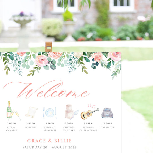 Watercolour Roses And Eucalyptus Order Of The Day Sign