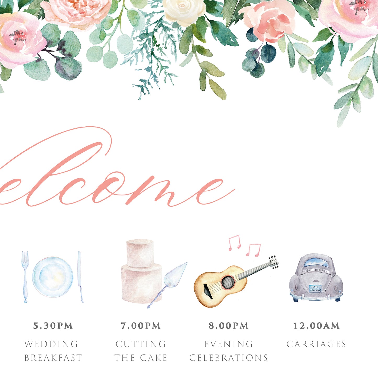 Watercolour Roses And Eucalyptus Order Of The Day Sign