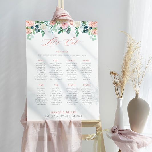 Watercolour Roses & Eucalyptus | Table Plan