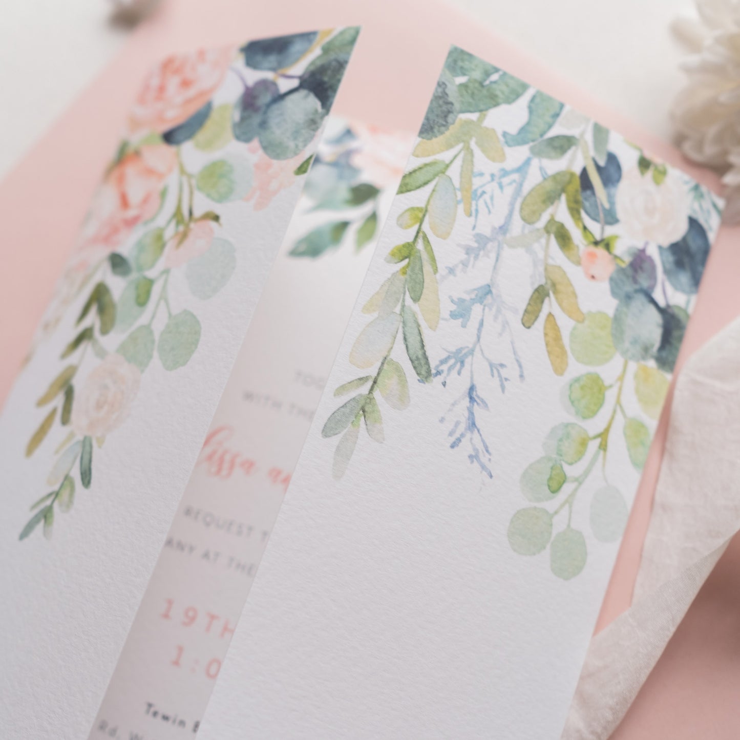 Rose and Eucalyptus Folded Wedding Invitation