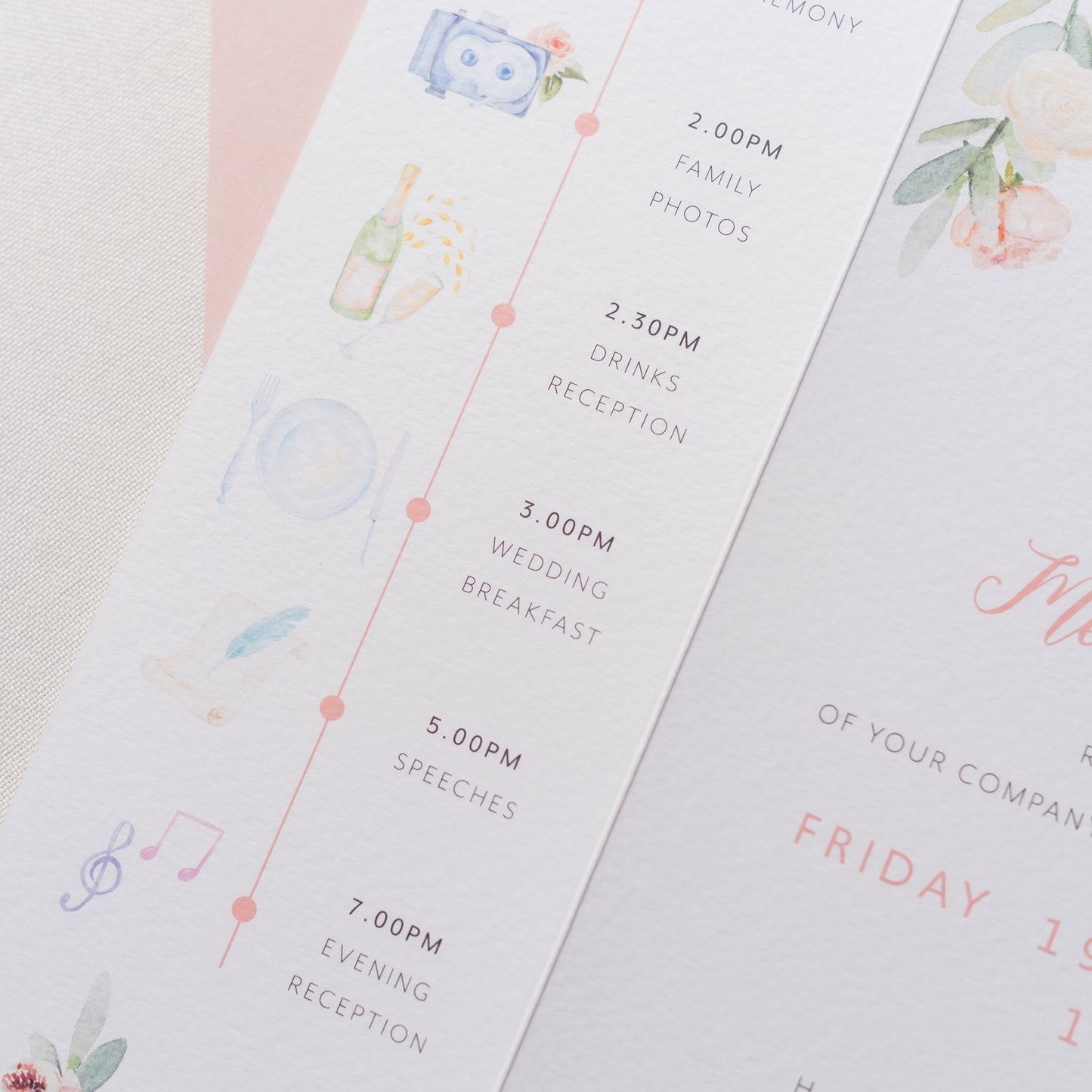 Rose and Eucalyptus folded wedding invitation details