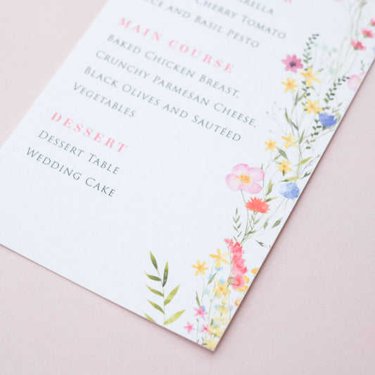 Wildflower Wedding Menu with Wax Seal
