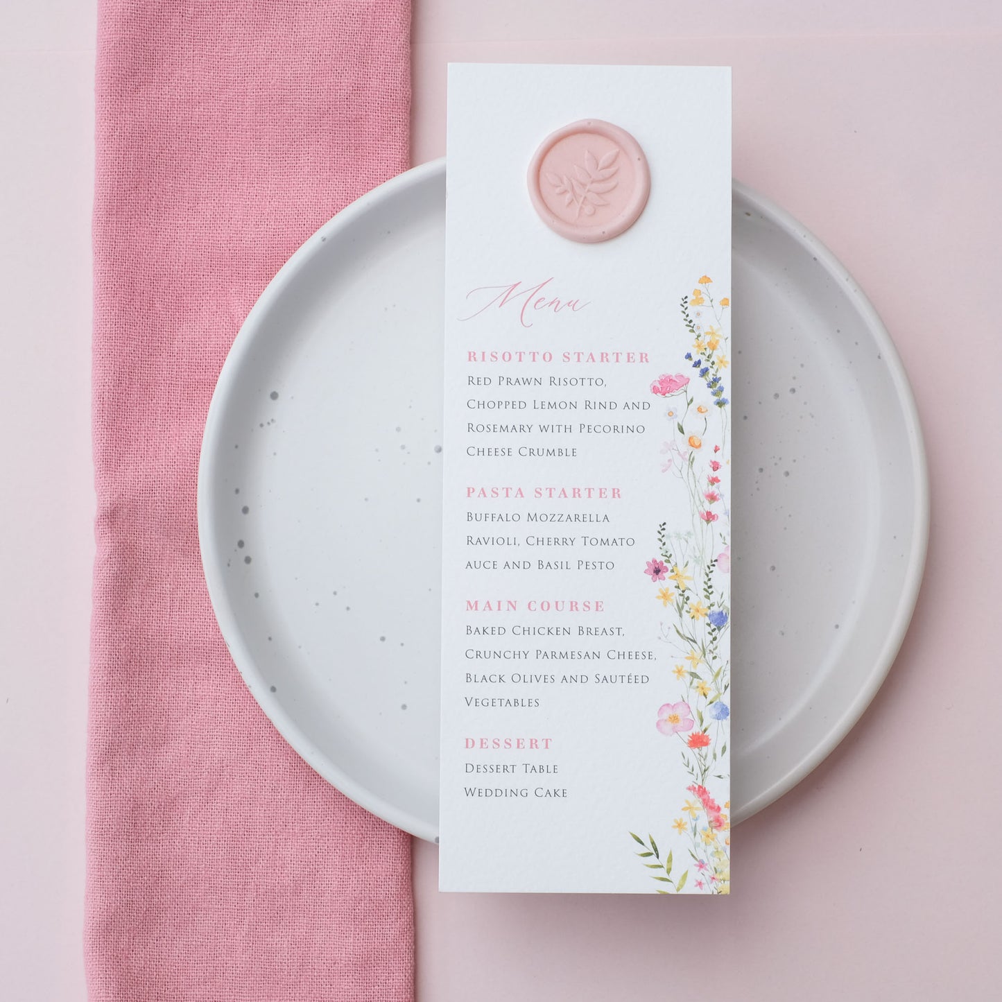 Wildflower Wedding Menu with Wax Seal