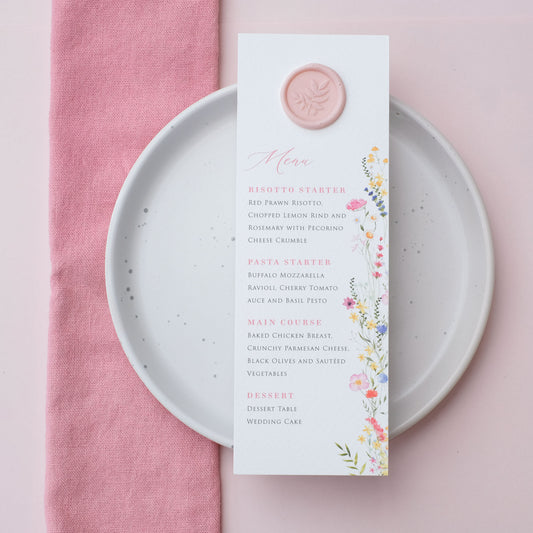 Wildflower Wedding Menu with Wax Seal