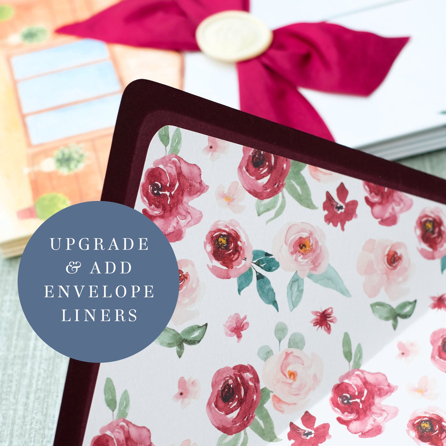 Custom envelope liners for barn wedding invitations