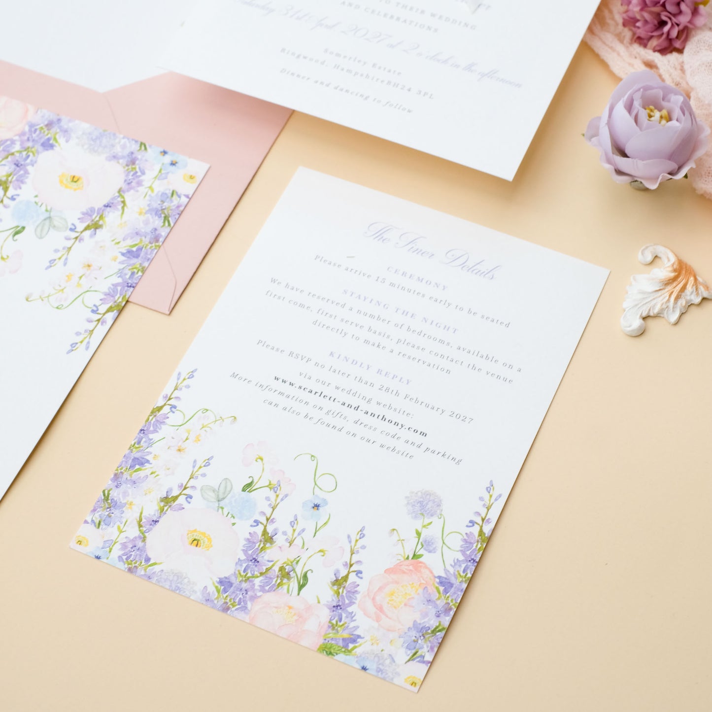 wisteria wedding invitations with ribbon