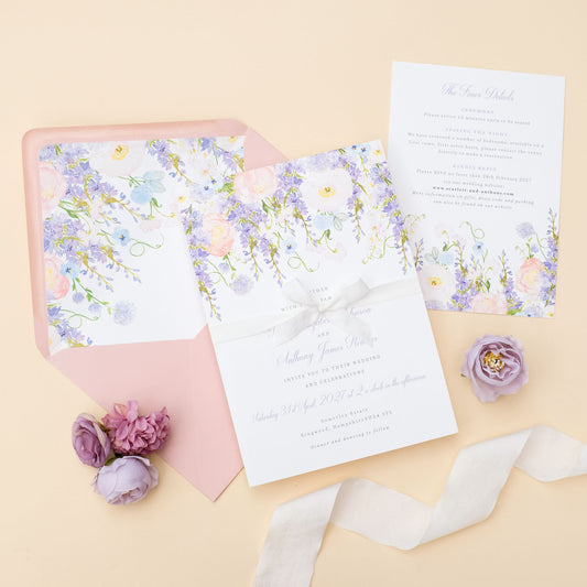 wisteria wedding invitations with ribbon