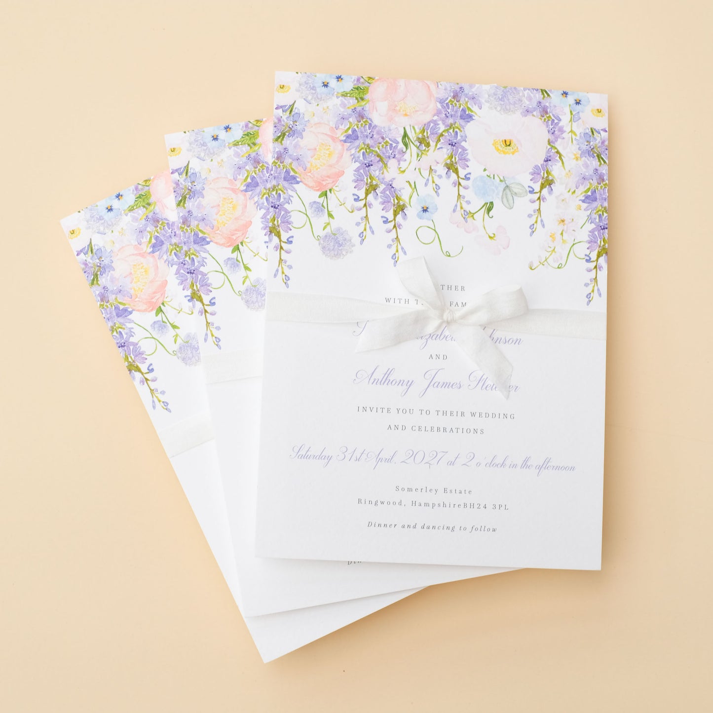 wisteria wedding invitations with ribbon