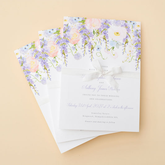 wisteria wedding invitations with ribbon