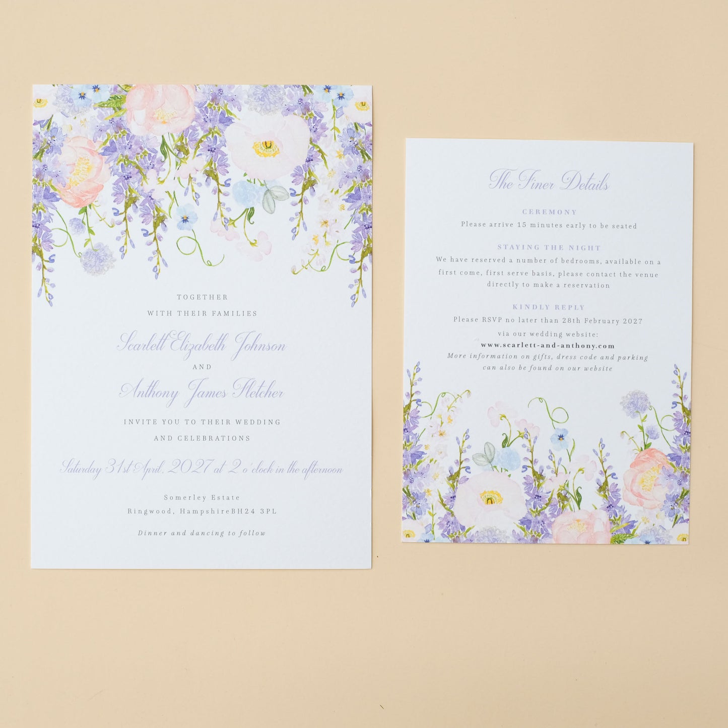 wisteria wedding invitations with ribbon