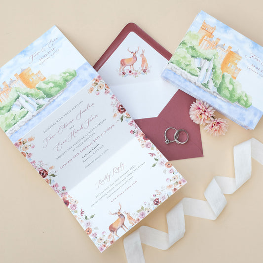Culzean Castle illustrated all in one fold out wedding invitation