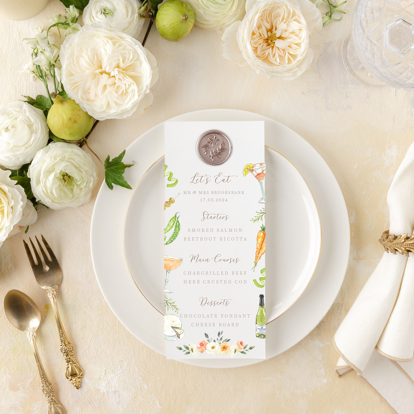 Illustrated Wax Seal Wedding Menus