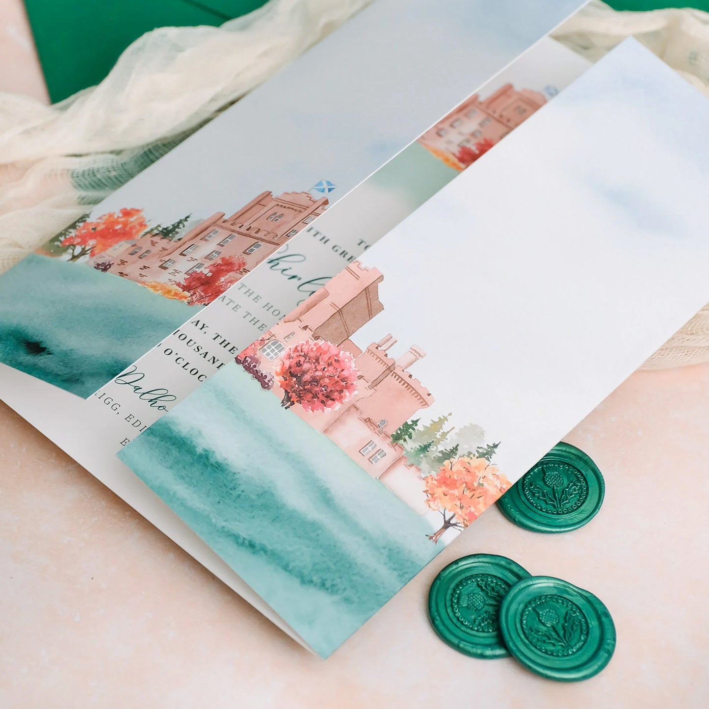 Wax Seal Watercolour Castle Invitation