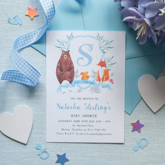 Blue Woodland Invitation With Forest Animals