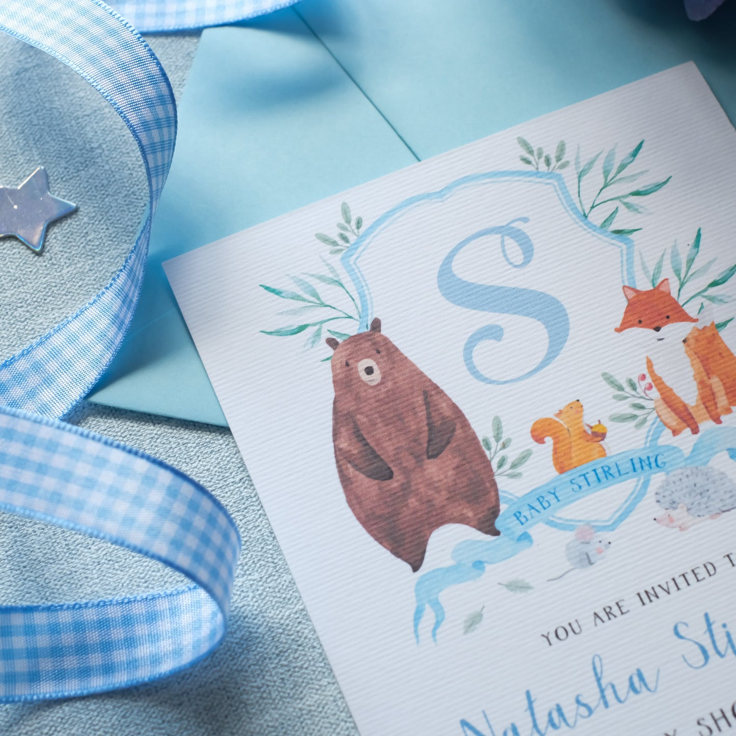 Blue Woodland Invitation With Forest Animals