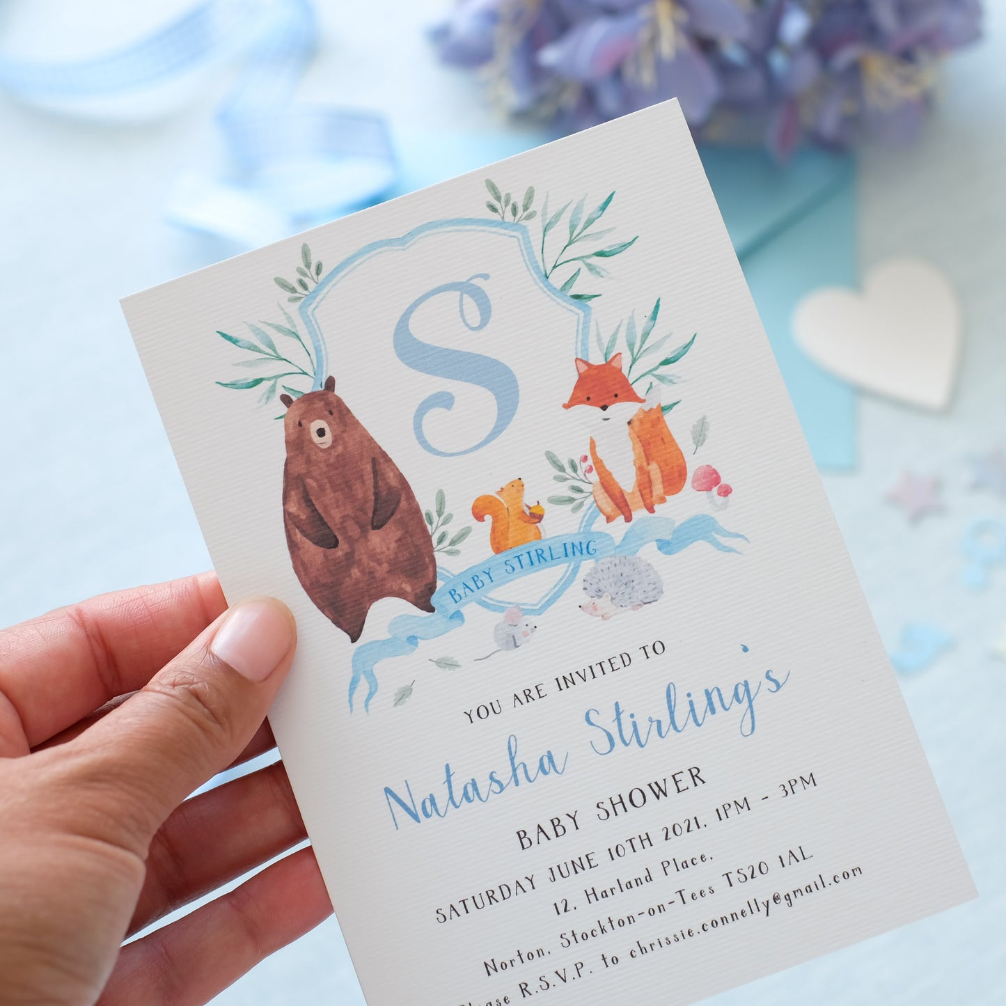 Blue Woodland Invitation With Forest Animals