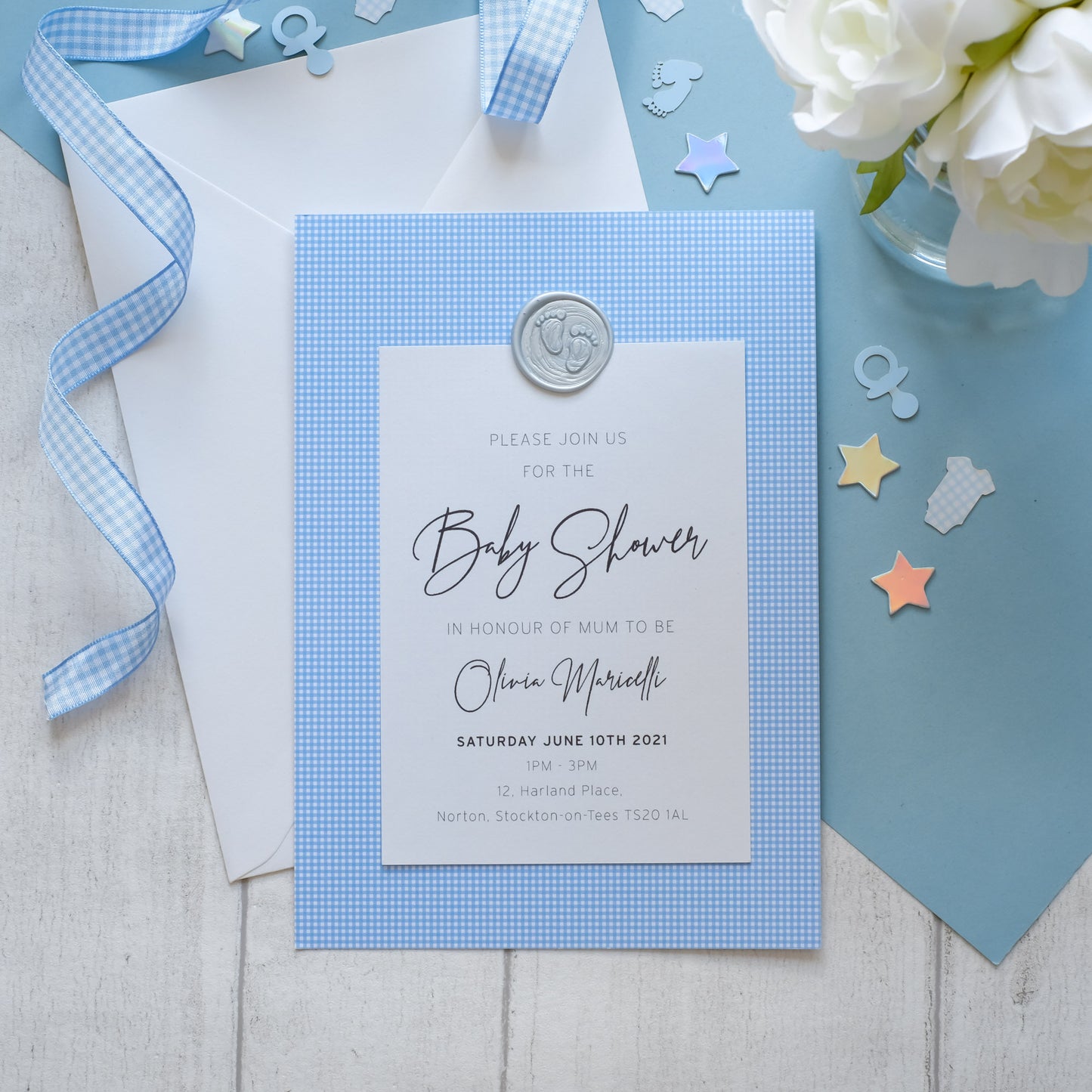 Blue Invitation With Pearl Blue Wax Seal