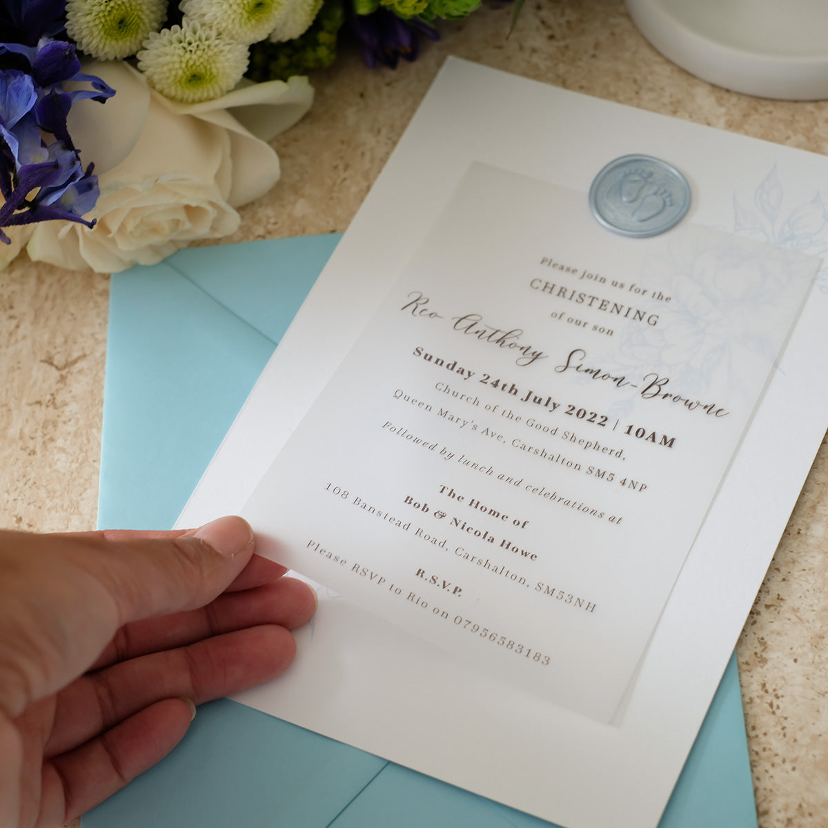 Blue Invite With Pearl Blue Wax Seal