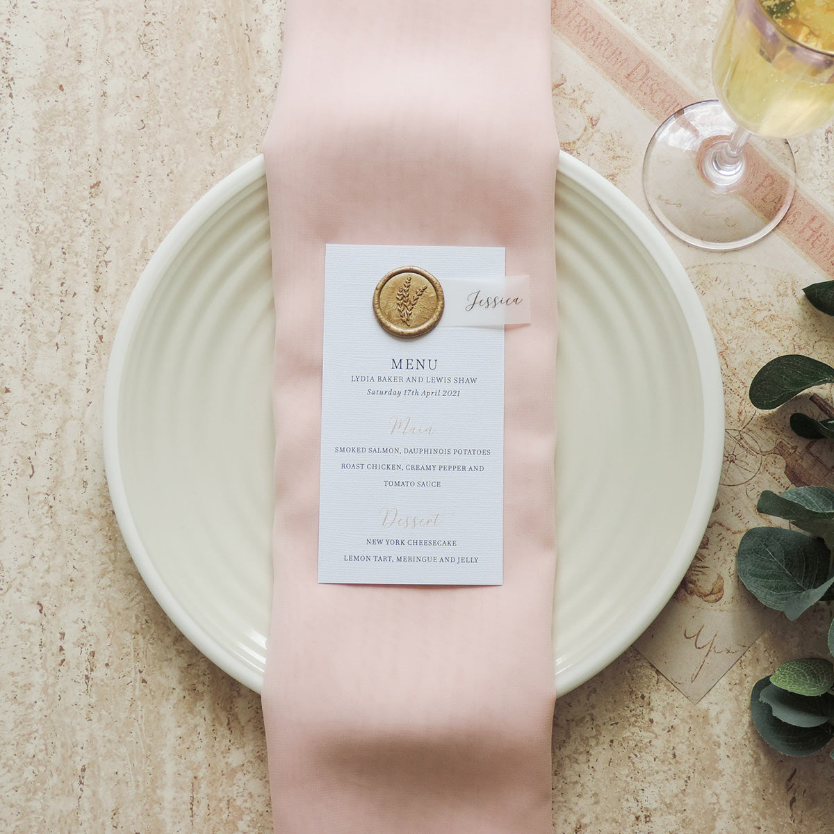 Personalised Menu With Gold Wax Seal