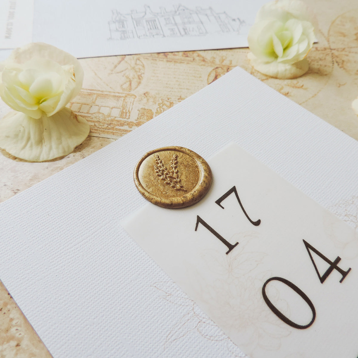 Save The Date With Vellum And Gold Wax Seal