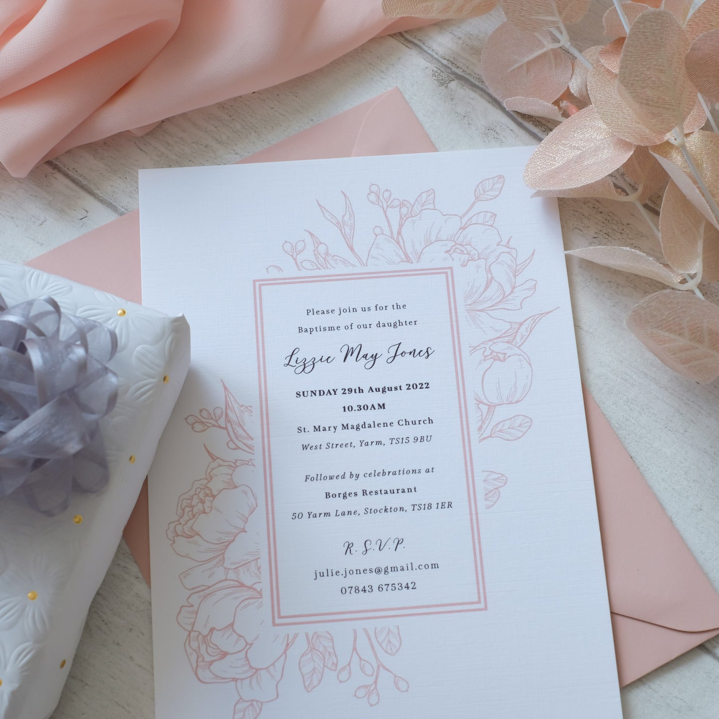 Pink Invite With Pink Peony Flowers