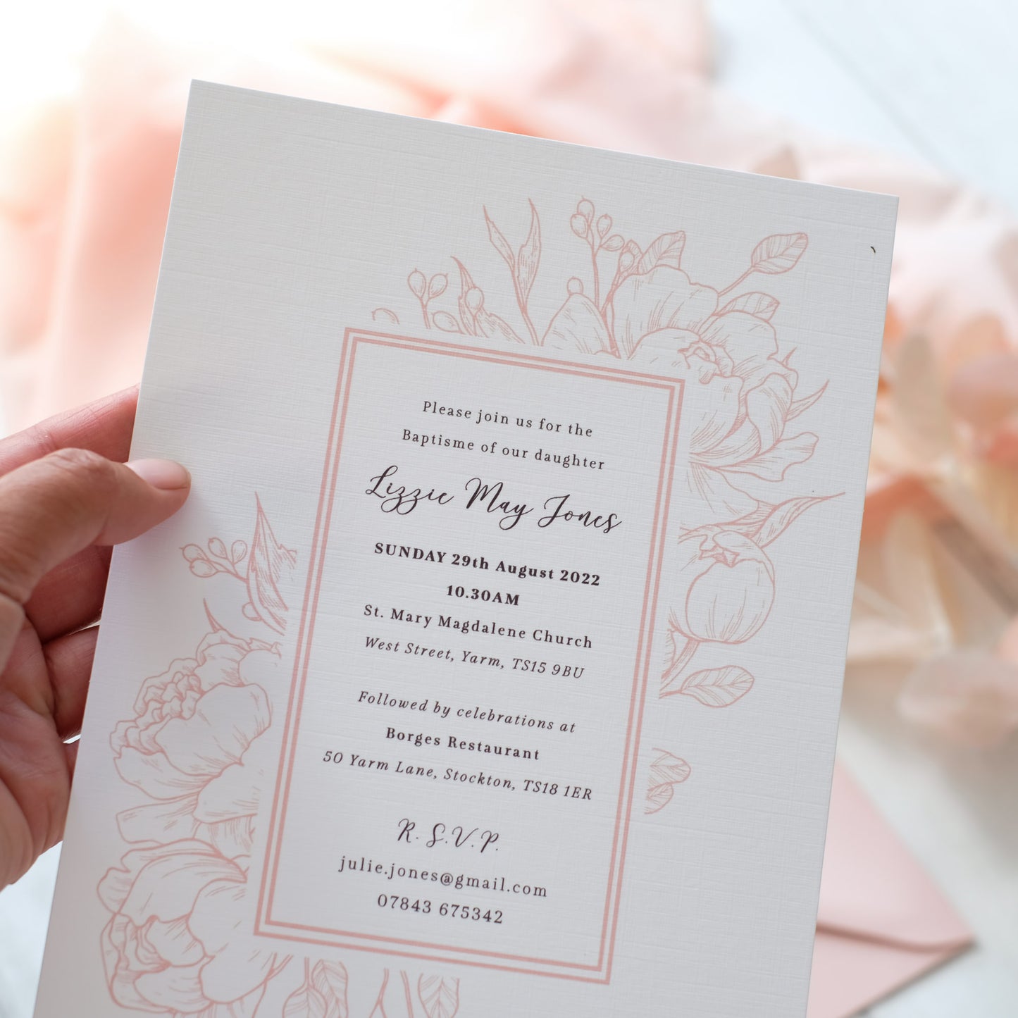 Pink Invite With Pink Peony Flowers